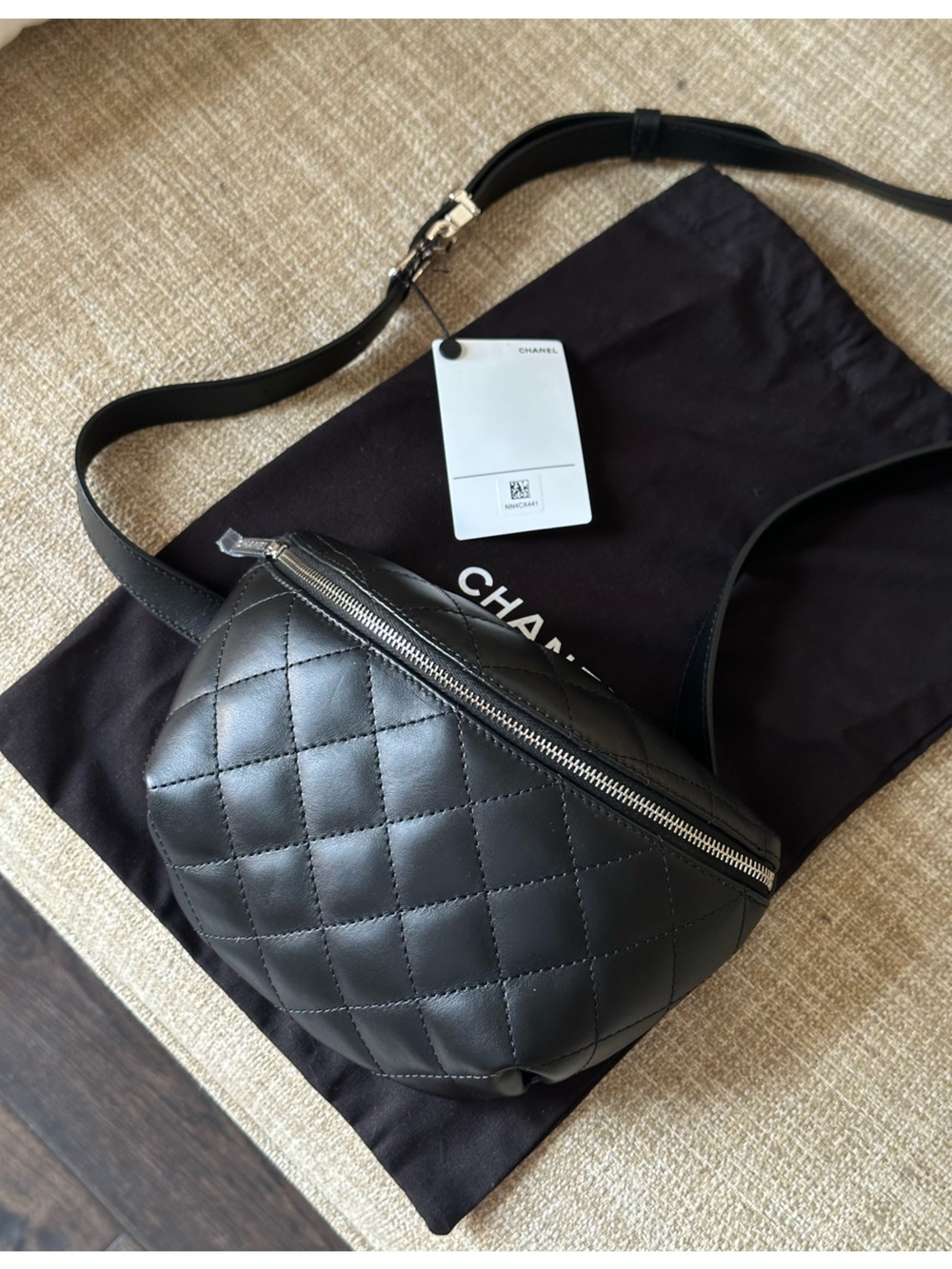 CHANEL UNIFORM BUMBAG BELT BAG QUILTED CLASSIC LEATHER WAIST BAG SILVER HDW